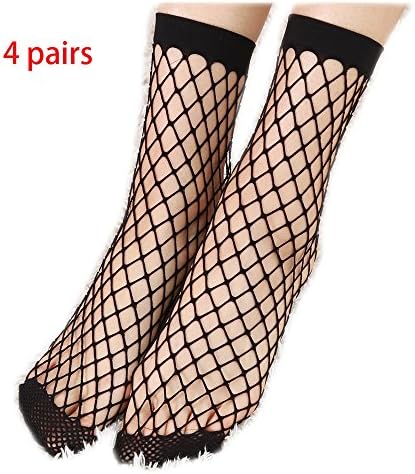 Womens Ankle Fishnet Socks … (Black2- 4Pairs)