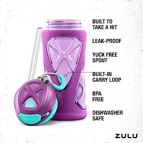 Zulu 238-0362-063 Torque 16Oz Plastic Kids Water Bottle With Silicone Sleeve And Leak-Proof Locking Flip Lid And Soft Touch Carry Loop thumb #2