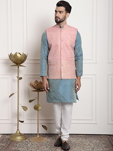 Image of SOJANYA (Since 1958 Men's Jacquard Silk Kurta and Pyjama with Nehru Jacket