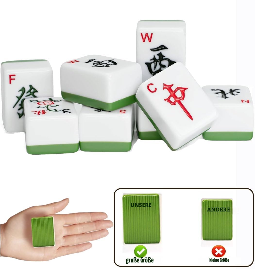 Mahjong-Set Großes Elfenbeinfarbe Ziegeln Mit Arabische Ziffern Fliesen Chinesisches Mahjong-Spielset 146 Tiles Majiang(grün)