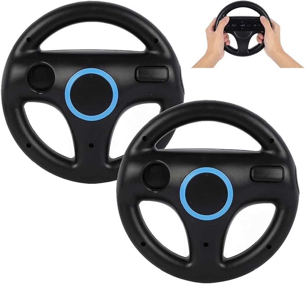 Racing Wheel Chairs Game Racing Steering Wheel Fit for Wii Wheel Controller Compatible with Wii Remote Game Black 2 Pieces