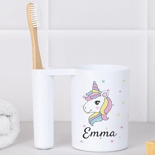 Wanapix | Vaso Porta Cepillo de Dientes Personalizado | Soporte para cepillos de Dientes para niños | Personaliza con Nombre | Unicornios