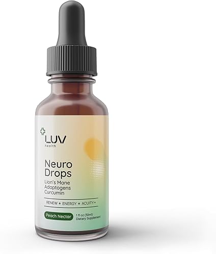 LUV health Neuro Drops - Soporte para el dolor nervioso y comodidad articular con melena de león, curcumina, cordyceps y reishi - Adaptógenos
