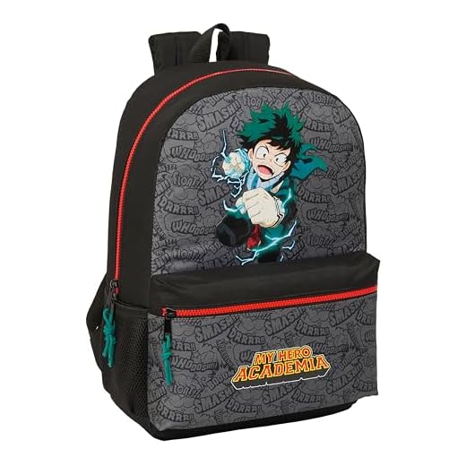 MY HERO ACADEMIA - Mochila Escolar Infantil, Ideal para Niños de Diferentes Edades, Cómoda y Versátil, Calidad y Resistencia, 30x14x46 cm, Color Negro
