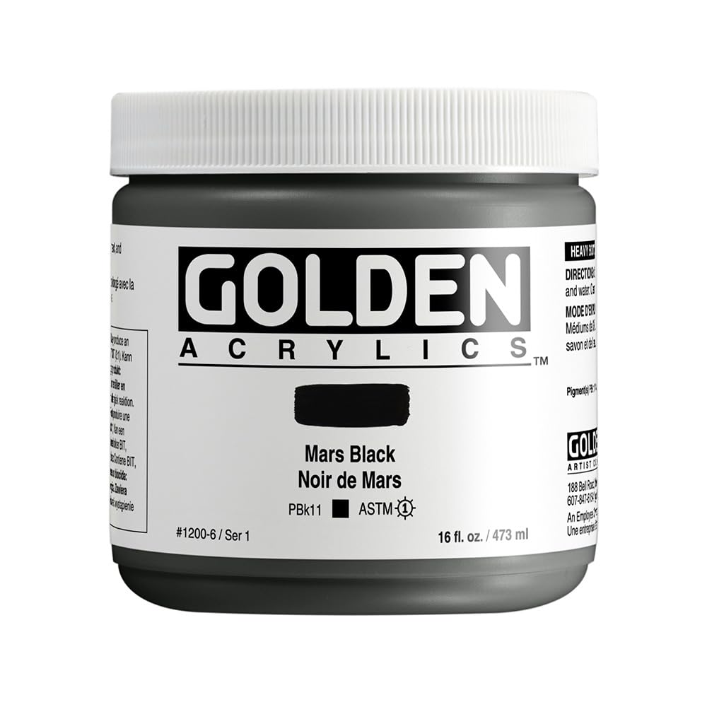 Heavy Body Acrylics by GOLDEN, Mars Black, 16 fl. oz. Jar, Professional Acrylic Paint, Opaque