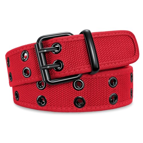 Image of WHIPPY Canvas Double Grommet Belt Unisex Casual Double Prong Belt for Men Women for Jeans Pants
