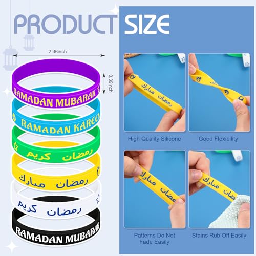 Image of Landical 60 Pcs Eid Al Adha Silicone Bracelets Ramadan Mubarak Kareem Motivational Rubber Wristbands Colored Silicone Bracelets Muslim Gifts Ramadan Festival Party