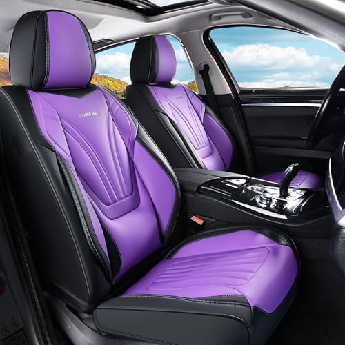 Image of Coverado Car Seat Covers Front Seats, 2 Piece Car Seat Protector with Lumbar Support & Removable Headrest, Breathable Leather Seat Cushion Universal Fit for Truck Automotive Vehicles Purple
