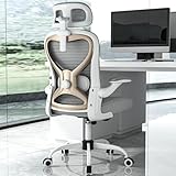 Home Office Desk Chairs, Ergonomic Office Chair with Lumbar Support & 3D Headrest, Computer Desk Chair with Flip-up Armrests, Perfect for Office or Study, Gray/Gold