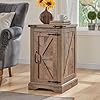 Jxqtlingmu nightstand with charging station rectangular farmhouse end table with barn door and adjustable storage shelf 17 deep wood rustic sofa side table for living room bedroom light brown  urban country home decor