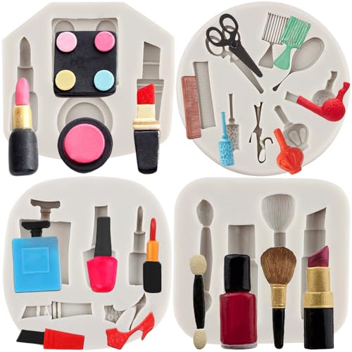 Sijiangmold Lot de 4 moules de maquillage en silicone pour rouge à lèvres, bouteille de parfum,...