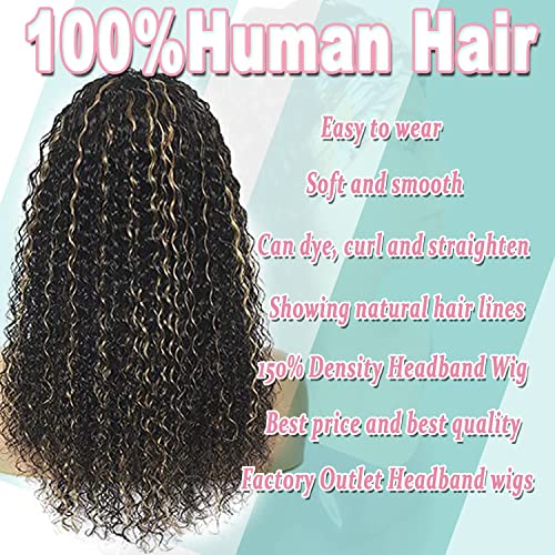 Image of Punmasa Headband Wig Curly 1B /27 Deep Wave 16 Inches 100% Human Hair Headband Wigs for Women Glueless None Lace Front Wigs Machine Made 150% Density Headband Human Hair Wigs