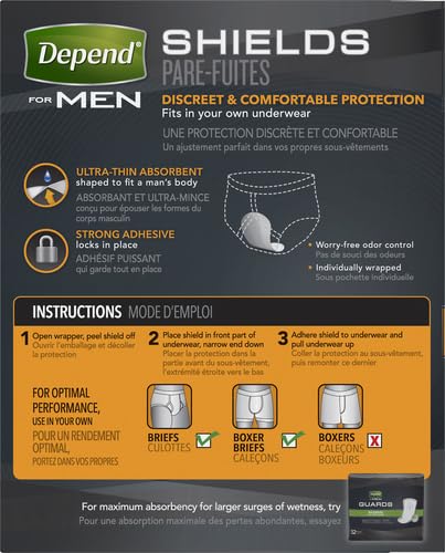 Image of Depend Shields Incontinence Pads for Men, Light Absorbency, 58 Count (Packaging May Vary) (Pack of 2)