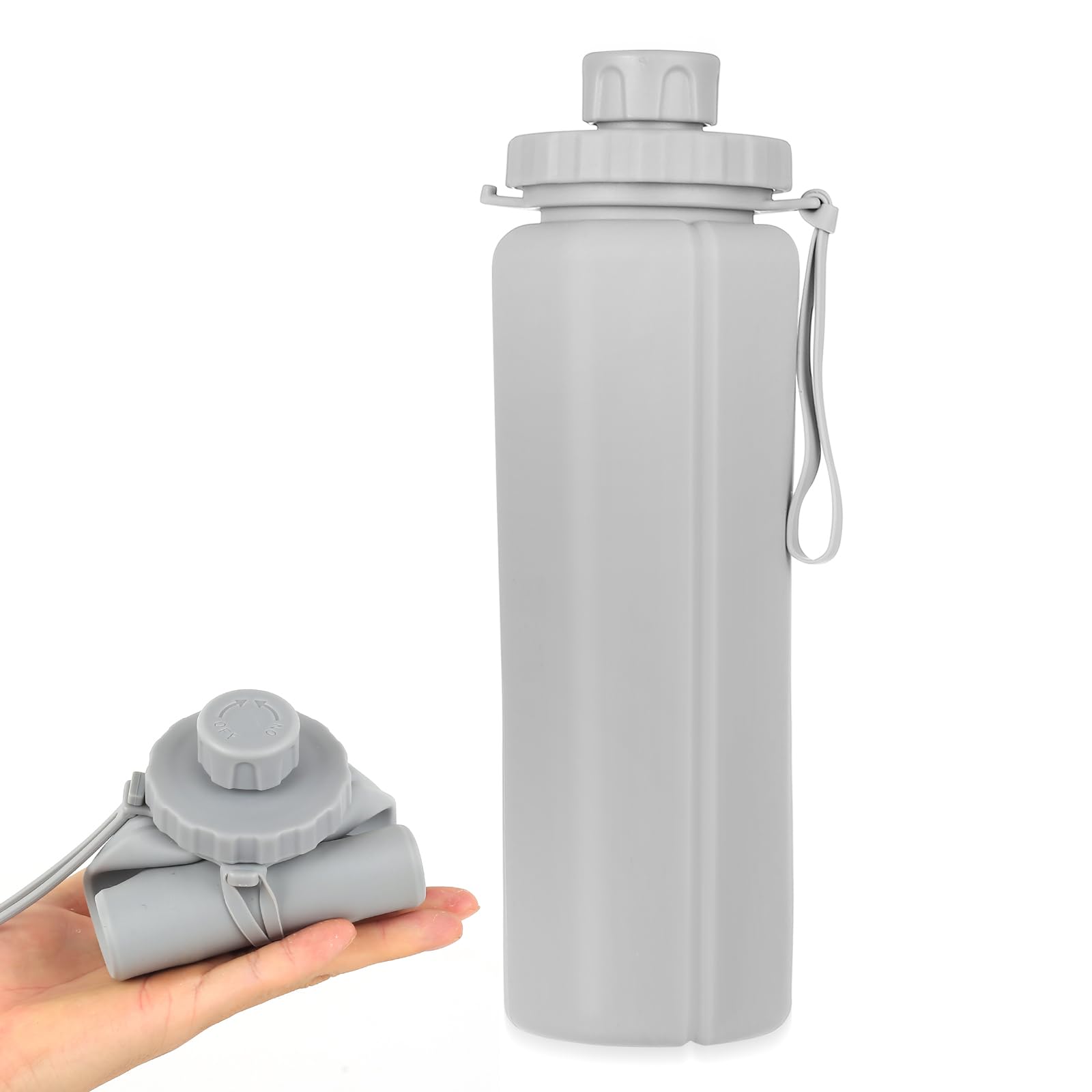 SiGuLiKeJi Silicone Collapsible Water Bottles 600ml/21oz, Portable Foldable Silicone Water Bottle, Reusable Lightweight Leakproof Outdoor Sports Folding Bottles for Travel Camping Hiking Gym Running