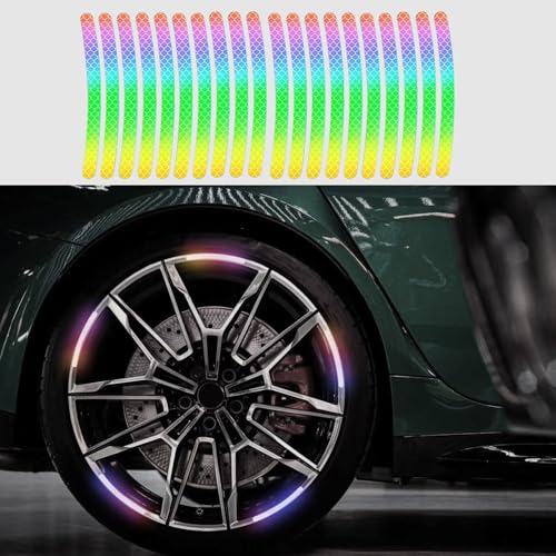 Tecledsn 20PCS Reflective Car Wheel Decorative Stripe Stickers, Wheel Rim Decal, Car Wheel Night Safety Warning Stickers, Car Exterior Accessories Wheel Rim Tape Universal for Motorcycles (Colorful)