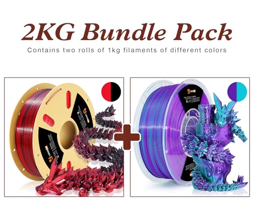 Image of LOVOON Silk PLA Filament 1.75mm, 2KG Bundle 3D Printer Filament, 3D Printing Filament Shiny Change by Angle, Dual Color Black /Red and Blue /Purple, 1KG X 2 Spools