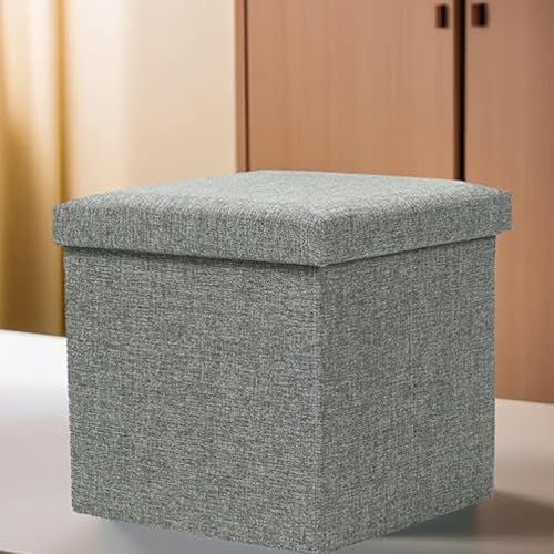 Image of Kuber Industries Storage Stool - Square Toy Box, Folding Seat, Foot Rest, Wardrobe Organizer for Clothes and Books, Living Room Storage Box - S ZH002GY Gray