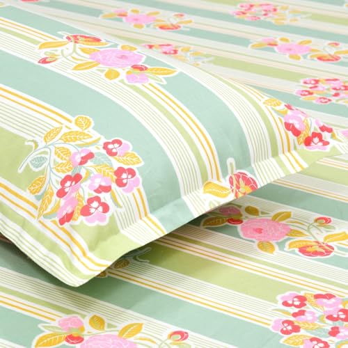 Image of haus & kinder Double Bedsheet for Queen Size Bed | 90 x 100 Inches 186 TC Cotton Bedsheet for Double Bed with 2 Pillow Covers - Golden Hour Garden