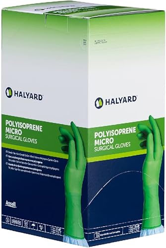 Miniatura 2 de HALYARD Guantes quirúrgicos micro quirúrgicos de poliisopreno estéril envueltos individualmente, guantes desechables médicos sin polvo, 7.9 mil,