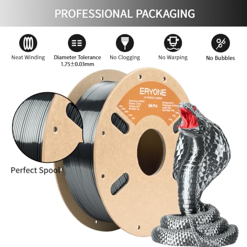 Image of ERYONE Silk PLA Filament for 3D Printer 1.75mm + /- 0.03mm, Shiny Filament 1kg (2.1lbs) /Spool, Gunmetal Grey