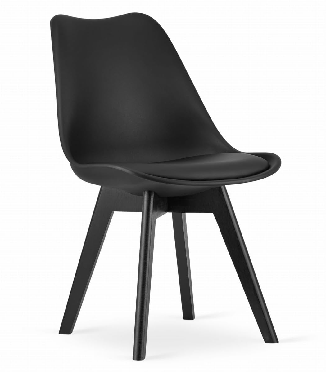 Juego de 2 sillas de Comedor Negras – Asientos Acolchados de plástico con tapizado en Polipiel y Patas Negras, combinación de Confort y Estabilidad.