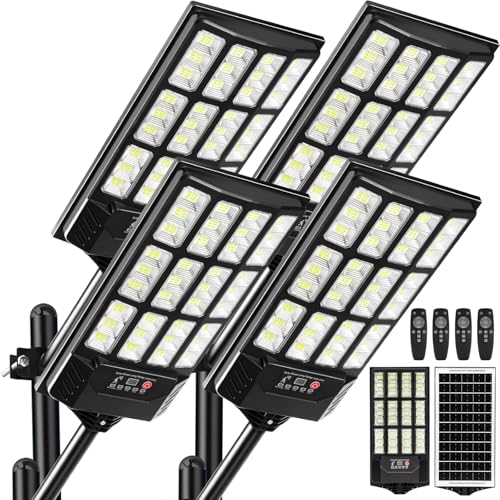 SZPIOSTAR 4 Pack Solar Street Lights, Outdoor Flood Light with 2 Motion Sensors, Dusk to Dawn, IP66...
