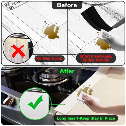 Image of KindGa Silicone Stove Counter Gap Cover - 25 Inch Gap Filler 2 Pack White | Stove counter gap filler, oven side gap filler sealing spills between kitchen appliances, stovetop oven strips gap countertop