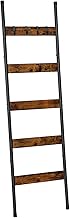 HOOBRO Blanket Ladder, 5-Tier Towel Rack with Hooks, Wall-Leaning Blanket Rack, Decorative Display Ladder Shelf, for Scarves, Industrial, Living Room, Bedroom, Rustic Brown and Black BF52CJ01