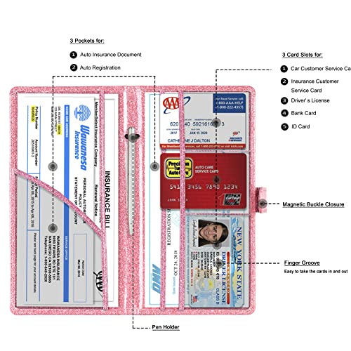 Image of TOURSUIT Car Registration and Insurance Card Holder, Glitter Pink