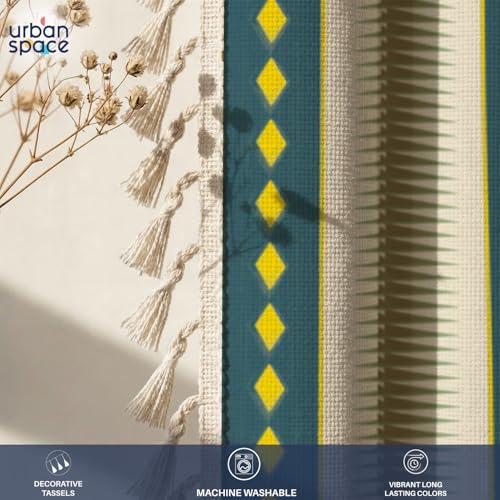 Image of Urban Space Boho Decorative Curtain for Window, 100% Cotton Curtain 5 Feet Long, 1 piece Curtain with Tassels, 60-65% Room Darkening with Tieback and Eyelets (Alora Dark Teal, 5 Feet)