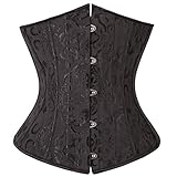 Everbellus Womens 24 Spiral Steel Boned Satin Underbust Waist Training Brocade Corset Black XL