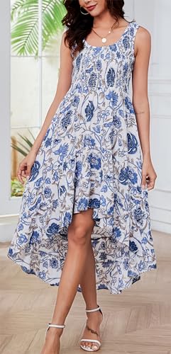 Image of Kormei Women's Casual Smocked Tank Dress Sleeveless High Low Flowy Summer Beach Tiered Loose Maxi Long Dresses