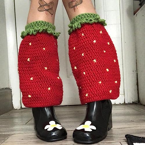 Women Strawberry Leg Warmers Cute Crotchet Knitted Leg Warmers Aesthetic Boot Cuffs Y2K Accessories3