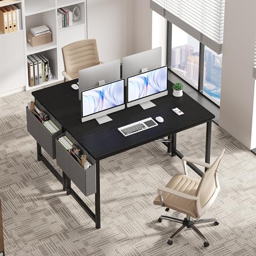 Image of OLIXIS Computer Desk, 47 Inch Gaming Desks for Home Office Small Spaces | Writing Study Craft Work Table, Computer Workstation for Bedroom with Storage Bag, Modern Black