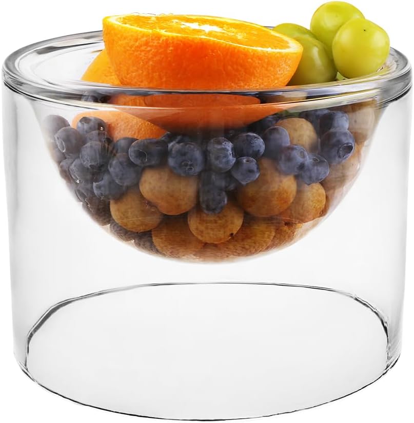 Unique Beautiful Large 47 oz Trifle Bowl - Glass Dessert Bowl Double Wall Round Serving Bowl Decoration Dish -Layering Cake Plate Display Stand for Dessert, Fruit, Salad (1PcsClear)