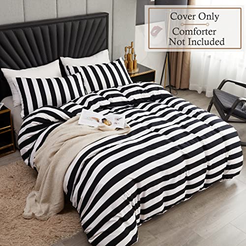 Lamejor Striped Duvet Cover Set Queen Size Luxury Soft Bedding Set Comforter Cover White/Black(1 Duvet Cover+2 Pillowcases) #TOP1