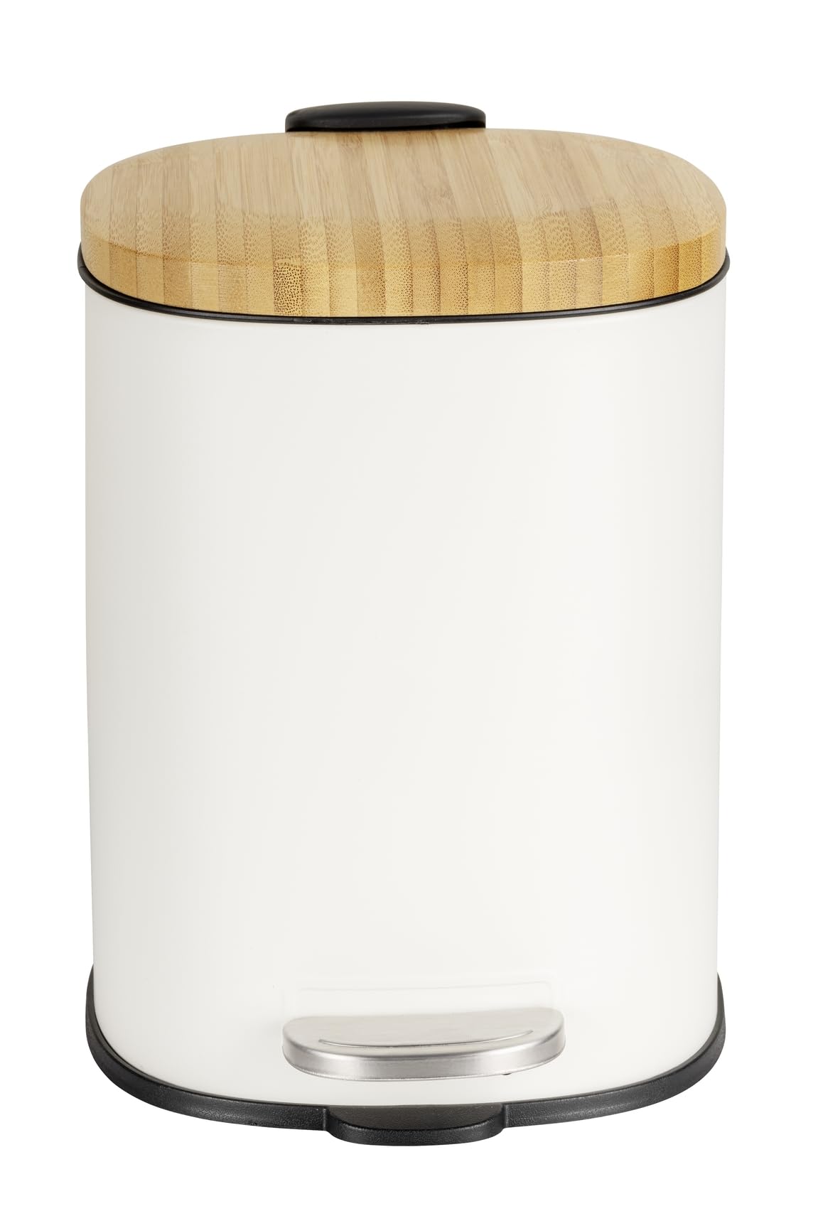 WENKO Poubelle à pédale Mod Fianema seau cosmétique 3L blanc Easy-Close avec couvercle en bambou métal plastique 17 x 23,5 x 21 cm noir naturel