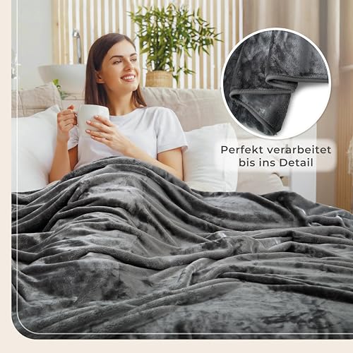 Gräfenstayn® Kuscheldecke Cashmere-Feeling - super weich & flauschig - Dicke & warme Fleecedecke - kuschelige Sofadecke, Wohndecke, Tagesdecke - Überwurf Decke Sofa Couch (Anthrazit XXL 220x240 cm)