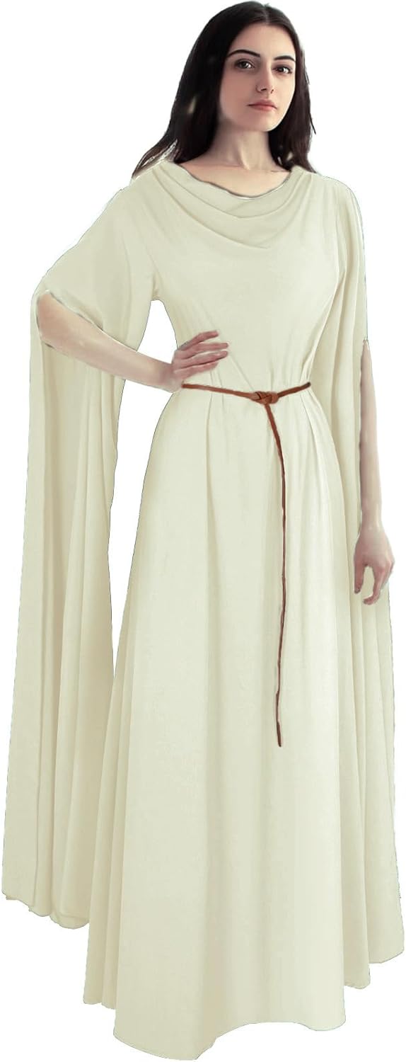 Women's Medieval Costume Renaissance Dress Long Sleeve Maxi Dress with Belt