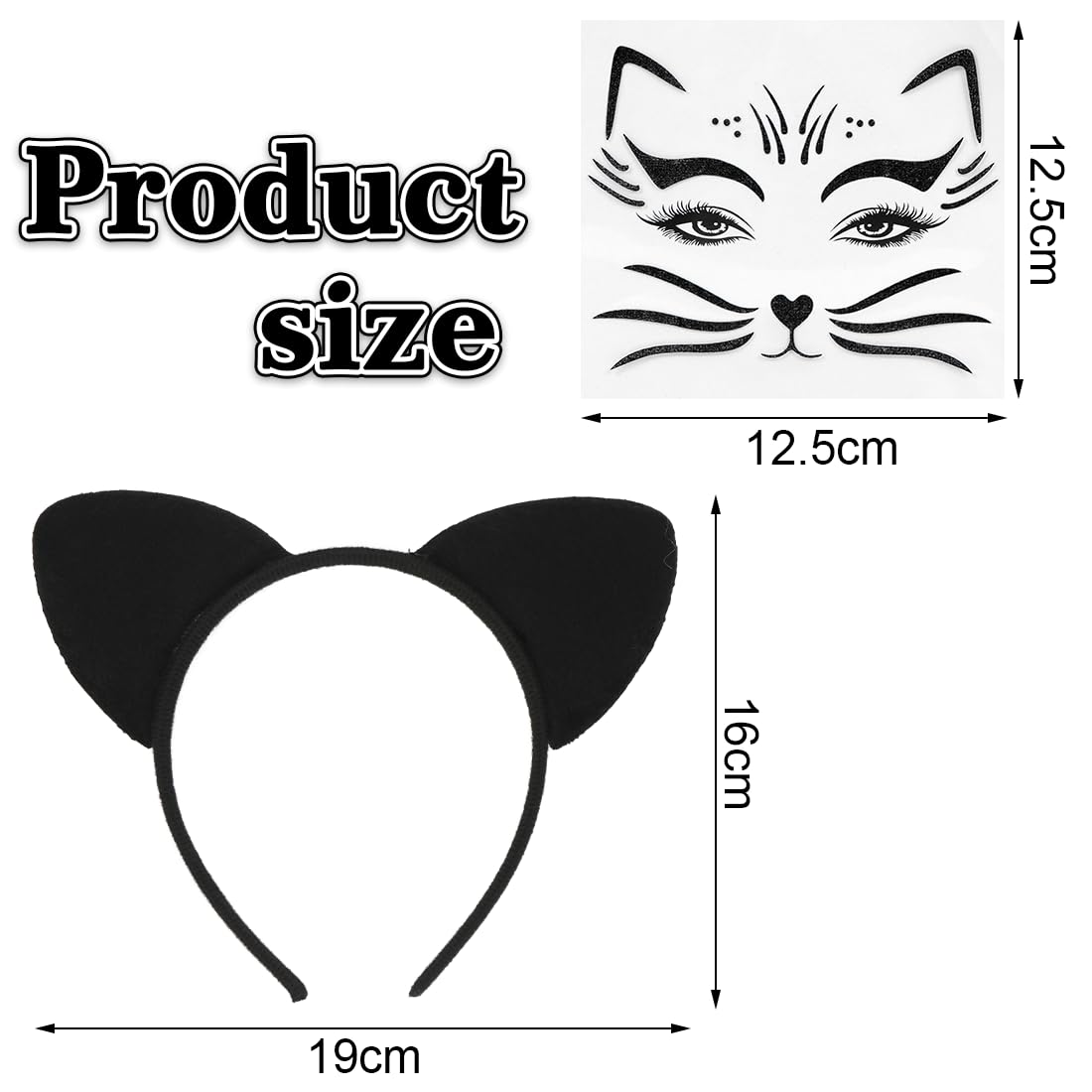 BALINCO Set di costumi da gatto, cerchietto per orecchie di gatto + zampe di peluche + papillon + coda di gatto, vestito da animale, Anime, Cosplay Party, Halloween, Carnevale (nero