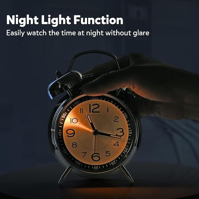 Anadi Loud Alarm Clock for Heavy Sleepers – 4-Inch Metal Twin Bell Table Clock with Backlight, Loud Ringing Alarm for Adults, Students, Bedroom & Office Decoration 1