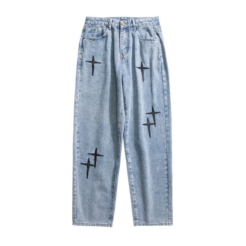 Baggy Grunge Jeans for Men Long Straight-Leg Gothic Pants with Pockets Vintage Loose Oversized Spring Trousers