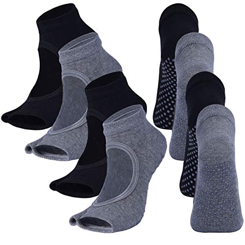 2 Pairs Open Toe Yoga Socks for Women Non Slip Grip Sock for Pilates Sports