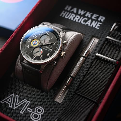 Image of AVI-8 Men's 43.5mm Hawker Hurricane Classic Chronograph Watch with Leather Strap AV-4011