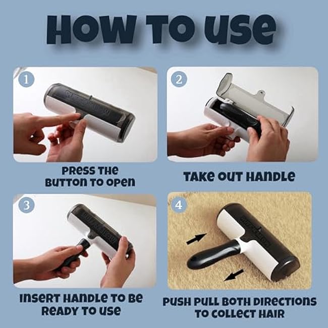 Ruff¡¯N¡¯Meow Pet Hair Remover Tool ¨C Reusable Lint Roller for Dog & Cat Hair ¨C Multi-Surface Fur Remover for Couch, Furniture, Carpet, Bedding & Car ¨C Portable Pet Owner Essential ¨C Built-in Fur Bin-yvQtSb18