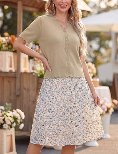 Image of GRECERELLE Summer Short Sleeve Cardigan for Womens Lightweight Cropped Knit Sweater Shrug