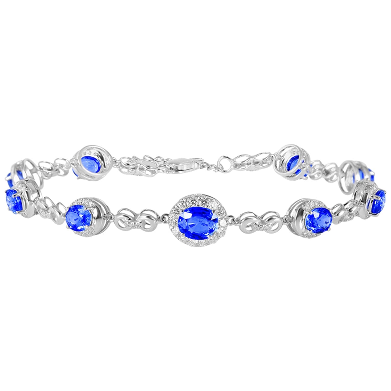 Bracciali Oro Bianco 750/585/375 Vero, Bracciale con Pietra Zaffiro Sintetico 4.22ct 16-18 cm Estensione 4 cm con Moissanite, Braccialetti Donna Matrimonio