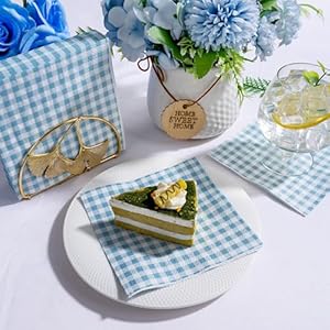 FLOWERCAT 100-Count 2-Ply Blue Checkered Cocktail Napkins Gingham - Blue and White Checkered Napkins Disposable Premium Quality - 5" x 5" Blue Paper Napkins for Easter Party,Bar,Weddings FLOWERCAT 100 Count 2 Ply Blue Checkered Cocktail Napkins Gingham Blue and White Checkered Napkins Disposable Premium Quality 5 x 5 Blue Paper Napkins for Easter PartyBarWeddings