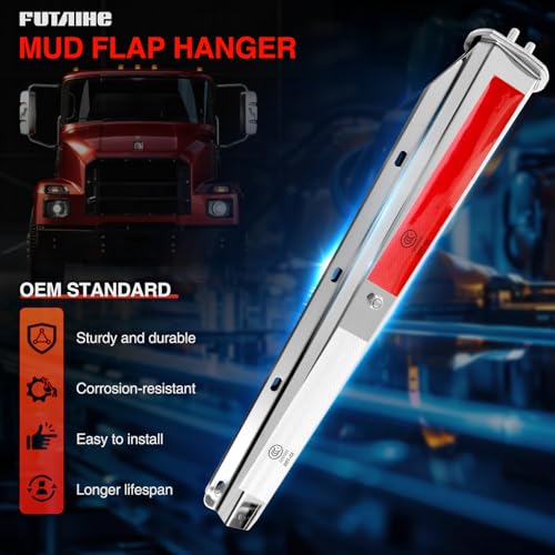 Image of Stainless Steel Straight Spring Loaded Mud Flap Hanger with Reflective Tapes Bracket Heavy Duty Mudflap Holder Set for Semi Trucks 1-1 /8 inch Bolt Spacing 29.5 inch Length (2pcs)