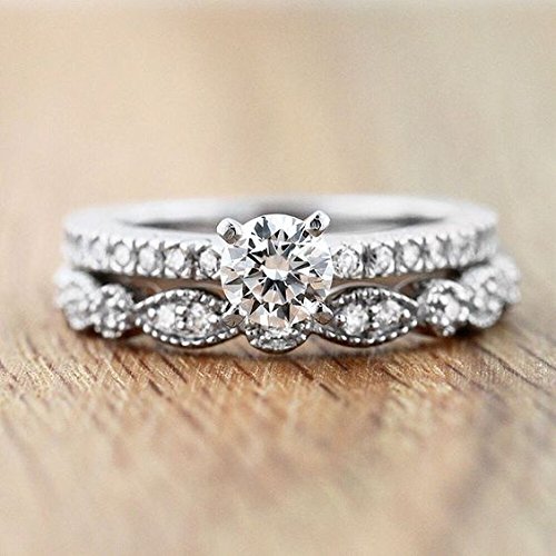 Espere Milgrain Marquise & Round Cubic Zirconia Half Eternity Ring Stacking Infinity Wedding Band Sterling Silver Rings Rhodium Plated Size 6 #TOP4